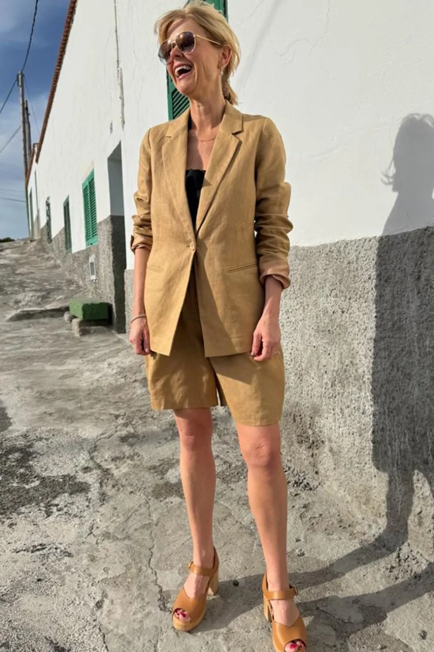 WYSE London Jackets & Outerwear-Silvie Linen Blazer - Tan