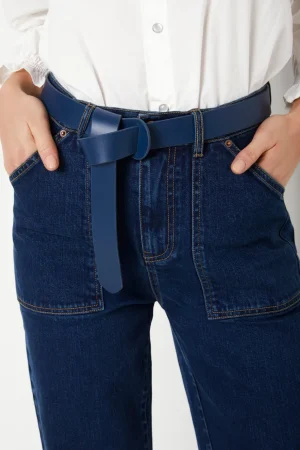 WYSE London Accessories & Shoes-Wrap Leather Belt - Navy