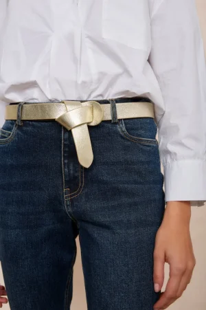 WYSE London Accessories & Shoes-Wrap Leather Metallic Reversible Belt - Gold/Silver