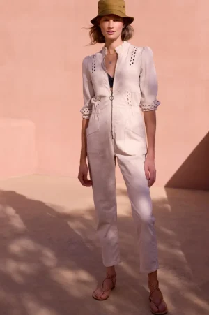 WYSE London Longer Lengths-Zoe Ric Rac Jumpsuit - Ecru